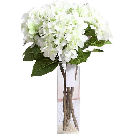 Bouquet D Hortensias Artificiels Soie Blanc Vert - Décoration Mariage Maison Événement - Lot De 1 (1/2)