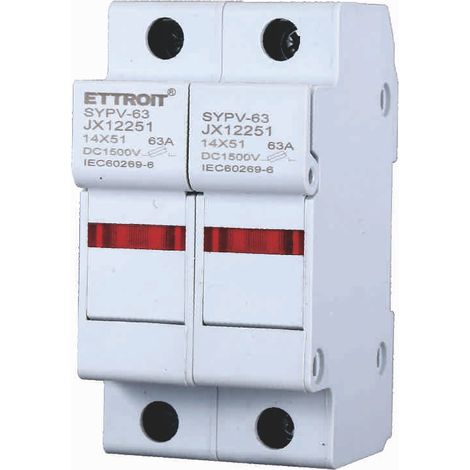 ETTROIT JX12251 DC Porte-fusible photovoltaïque 2P 2M D14X51mm 63A DC 1000V IP20 IEC60269-6