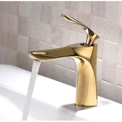 Robinet d'évier de salle de bain large, Robinet de lavabo pour salle de bain Mitigeur en laiton Fini or chrome doré Mitigeur avec lavabo(avec tuyau) (1/4)