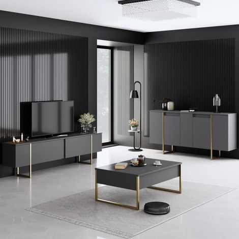 Möbelset Anthrazit Luxus - Couchtisch + TV-Schrank + Kommode –