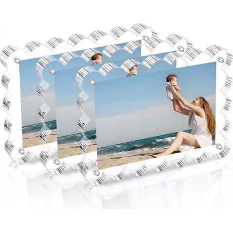Set of 3 Acrylic Photo Frames: Double-sided magnetic photo frame, fan-shaped transparent photo frame, can hold personal photos (1/5)