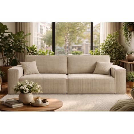 Canapé avec 2 grands coffres de rangement, couleur beige, idéal pour le salon, qualité fabricant direct CARLOS – VINOTTI