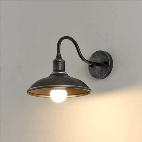 Applique murale extérieure style industriel rétro grange E27 en métal chromé pour chambre, salon, salle de bain, couloir (1/5)