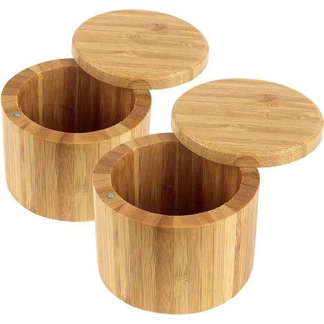 Boîte à sel et à poivre, boîtes de rangement en bois 100 % biologique ABEDOE, récipient à couvercle pivotant pour le rangement de l (1/4)