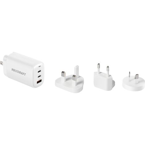 VOLTCRAFT UC-3ACX004 Adaptateur de voyage 65 W 1x USB-A, 2x USB-C® Power Delivery blanc GaN, avec ad (1/5)