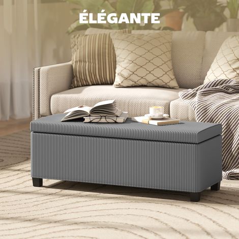 Banc rangement bout de lit velours côtelé couvercle salon chambre entrée 112x42x40 cm gris
