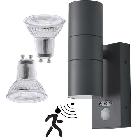 Litecraft Kenn Outdoor Up Down Wall Light With Sensor & LED Bulbs - Anthracite