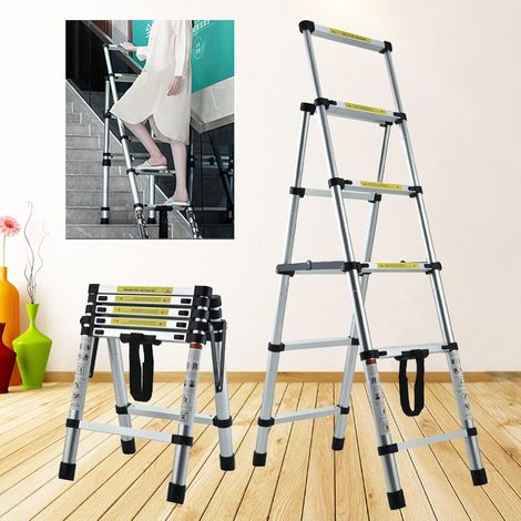 Heavy Duty Telescoping Ladder 4.5FT Aluminum Telescoping Ladder Collapsible Ladder with Handrails and Safety Lock Extension Multi-Purpose Step Ladder Safety and Durable Lightweight for Household DIY (1/5)