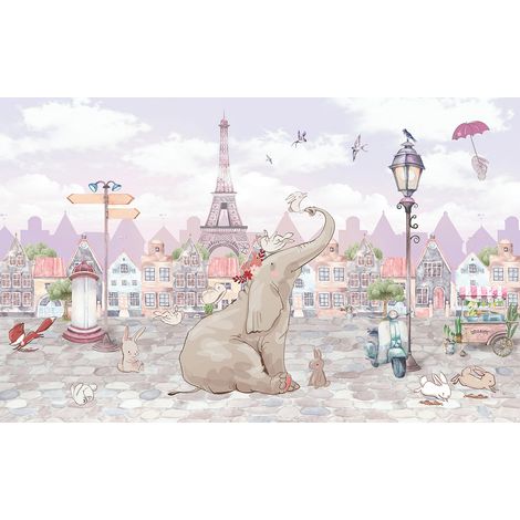 Papier peint panoramique Enfants - Paris Éléphant - 512 cm x 320 cm (1/2)