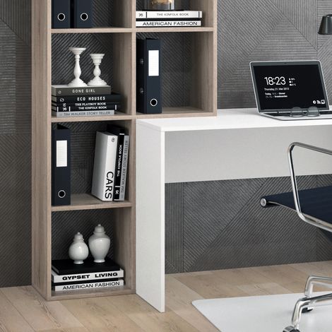 Scrivania con ripiani Mara, Bianco/Sonoma, 166.8 x 59 cm, Vicco