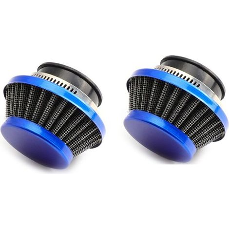 Dos filtros de aire de 42 mm para motocicletas de dos tiempos de 47 cc y 49 cc, kit de mejora para motocicletas y vehículos todoterreno, filtros de aire de aluminio azul. (1/3)