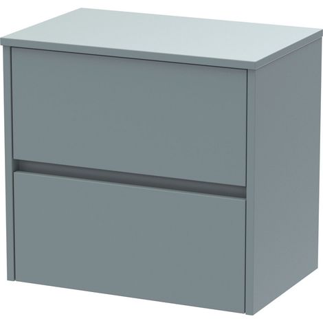 Chartley Contemporary 2 Drawer Wall Hung Vanity Unit with Worktop, Coastal Grey, 600mm