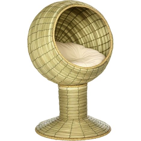 Raised Detachable Cat house, Natural Mat Grass Cat Bed, with Cushion