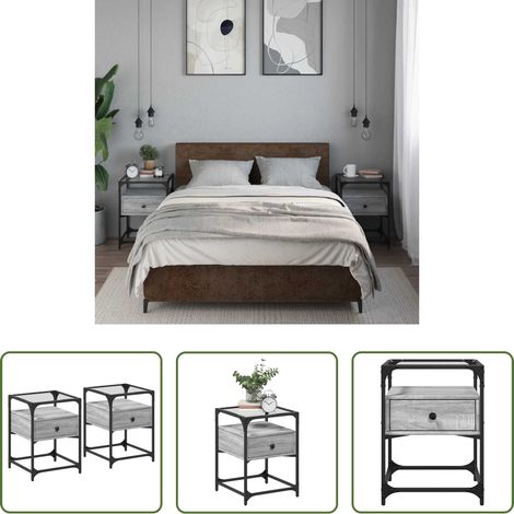 vidaXL Étagère - Tables de chevet 2 pcs sonoma gris 40x40x55 cm bois ingénierie (1/5)