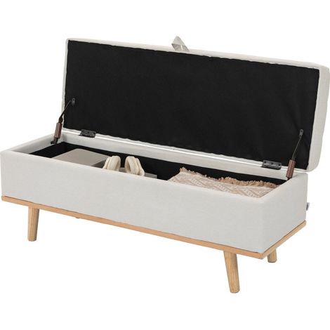 Kera banc coffre rangement tissu effet lin crème (1/5)