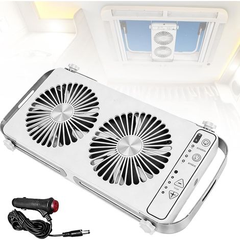 12V Ventilateur De Toit Pour Camping-Car, Double Rangée 4 Vitesses Pour Fenêtre De Toit De Camping-Car Caravanes Camions Fourgons Extensible 37 à 59 Cm (Blanc)