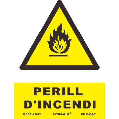 Señalización con tintas UV en Catalán "PERILL D´ INCENDI" SEKURECO