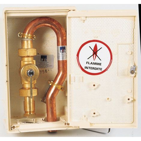 Coffret de coupure privatif avec robinet à 1/4 de tour, entrée en PE 32 mm, sortie en cuivre 28 mm (Réf. 711425)