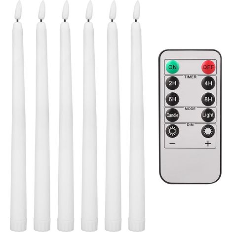 6er-Set flackernder, flammenloser LED-Stabkerzen mit 10-Tasten-Fernbedienung