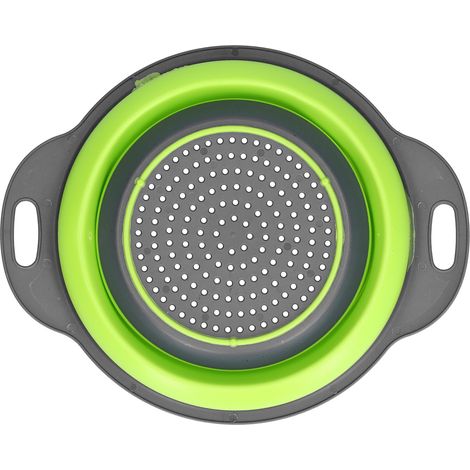 Égouttoir rond pliable en silicone pour fruits et légumes, avec poignée, pour la cuisine, vert petit format. (1/5)
