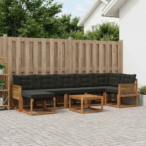 vidaXL Outdoor-Sofagarnitur mit Kissen 8 pcs Natürlich und Schwarz (1/5)
