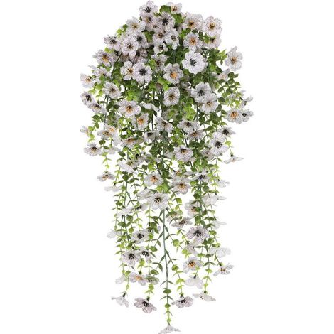 Bouquet artificiel de violettes 76 cm – Suspension murale réaliste, durable et anti-UV pour maison et jardin,Blanc (1/5)