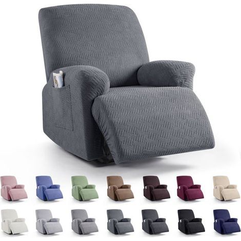 Housse fauteuil inclinable extensible – Rayures jacquard, 1 place – Gris foncé – Protection (1/5)