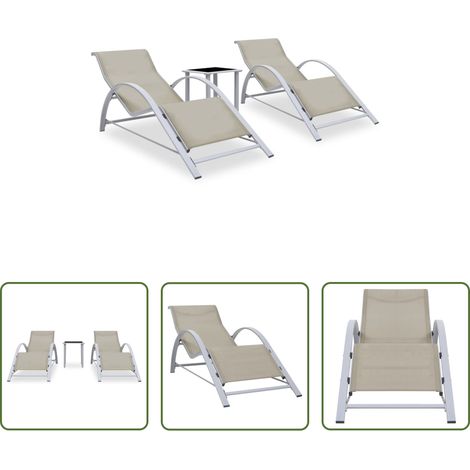 Sonnenliege -  Sonnenliegen 2 Stk. mit Tisch Aluminium Cremeweiß (1/5)