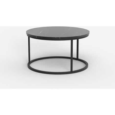 Tavolino da salotto rotondo 80cm effetto marmo contemporaneo Ossidiana - Nero (1/4)