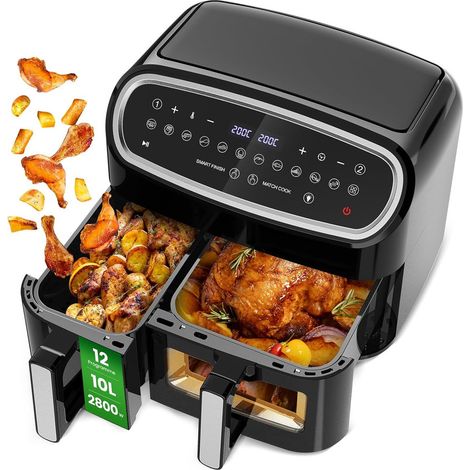 Friteuse sans huile 10L 2 bacs 2800W 12 programmes écran tactile – 200 °C max (1/5)