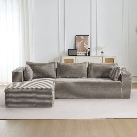 Canapé d'angle modulable avec méridienne, canapé-lit L confortable profond en velours côtelé gris pour salon, chambre ou appartement (1/4)