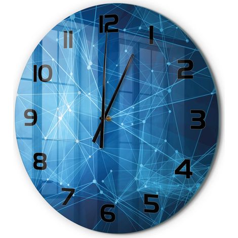 Horloge Murale Ronde Élégante en Verre Trempé Silencieuse Salon Chambre Lignes bleues fi 60 cm (1/5)