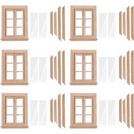 6X 1:121:12 Maison de Poupée Miniature à Double Fenêtre en Bois 6 Cadre et Plaque de Verre Maison de Poupée Bricolage Double Fenêtre Accessoires pour Décoration de Maison de Poupée (1/5)
