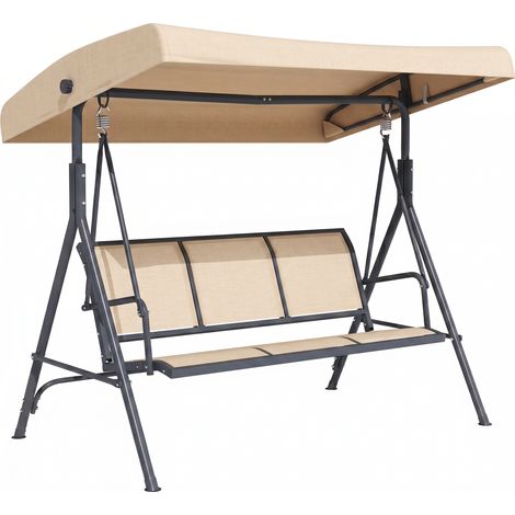 Outsunny columpio de jardín exterior de 3 plazas con toldo reclinable, balancín con respaldo transpirable y marco de acero, 175x118x159 cm, beige (1/5)