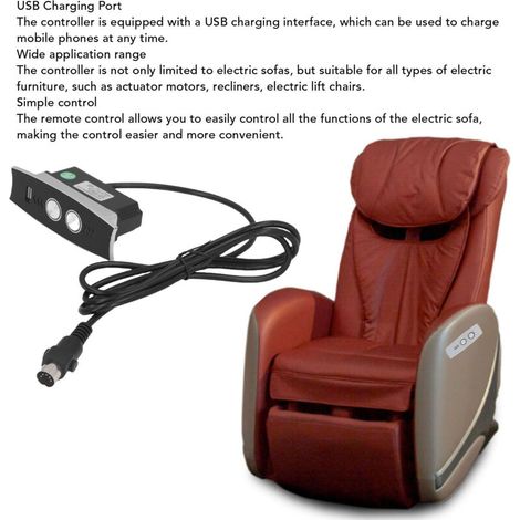 Fernbedienung für elektrischen Relaxsessel, schwarzes ABS, mit USB-Anschluss und LED-Anzeige, 5-polig