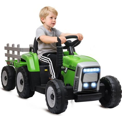Tracteur électrique enfants avec remorque détachable télécommande MP3 lumières