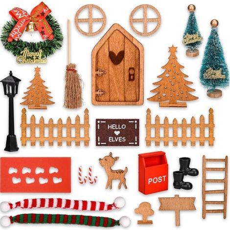 Christmas Elf Door Kit, Mischievous Christmas Elf Kit, Christmas Elf Accessories with Christmas Wreath, Mini Christmas Tree, Broom, Boots, Ladder, Christmas Decoration Gifts for Children (1/5)