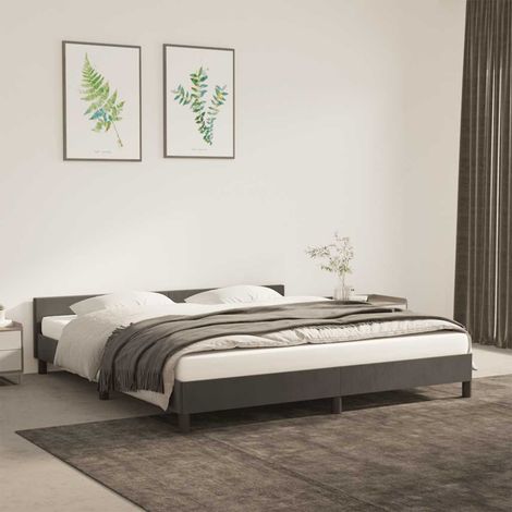 Lit adulte avec tête de lit, Lit double Cadre de lit Gris foncé 160x200 cm Velours MEMV817524 (1/5)