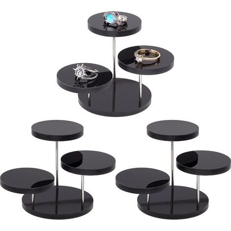 3-piece round acrylic display stand, 4.95 cm diameter, 3-tier rotating black acrylic jewelry stand, acrylic stand for figurines, cakes, perfume, collectibles (1/5)