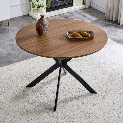 Table à manger, en MDF et métal, noyer, pour maison et usage quotidien, base de trépied robuste, style moderne, rangement pratique