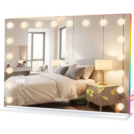 Hollywood 18 LED-Schminkspiegel, 3 Farbtemperaturen, RGB, Bluetooth-Lautsprecher, Weiß