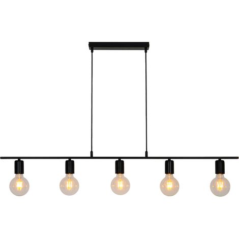 Suspension réglable 5 ampoules E27 en métal noir – Hauteur 115cm – Largeur 115cm – Puissance max 40W – Compatible LED – Sampa (1/3)