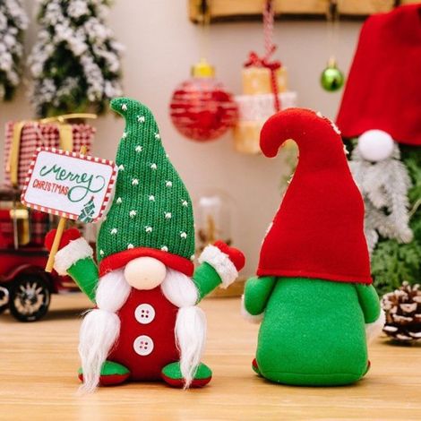 Gnome de Noël - Figurine en Tissu - Décoration de Table et Sapin - 22 cm - Lot de 2 (1/5)