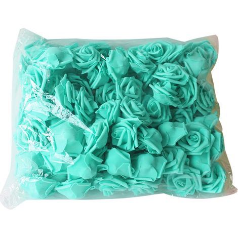 100 fleurs artificielles, magnifiques roses artificielles en mousse PE de couleur unie, style mariage, adaptées aux fêtes (bleu). (1/5)
