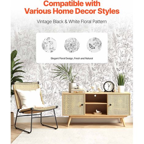 Papier Peint Adhésif Mural, 45 cm x 10 m, Rouleau Papier Peint Autocollant Vinyle, Motif Floral Botanique Blanc, Imperméable, pour… (1/5)