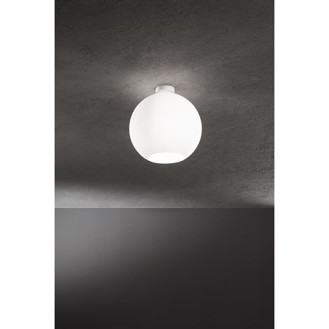 Plafonnier en Verre Blanc Collection Moderne, Structure en Métal et Aluminium Peint, Douille E27, Diamètre 30cm, IP20 - Luminaire Perenz Design