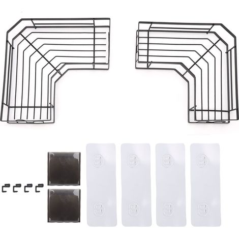 Mensola angolare adesiva per doccia, 2 pezzi, scaffale da parete con ganci, porta dentifricio per bagno e cucina, nero, 2 set di bicchieri. (1/5)