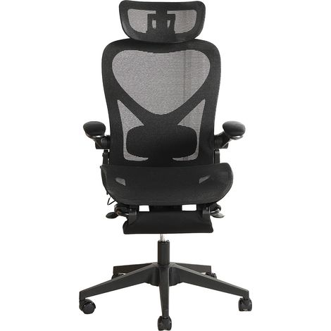 Chaise de bureau pliable ergonomique avec soutien lombaire, dossier et assise en maille, appuie-tête 3D réglable, accoudoirs pliables - Noir (1/5)