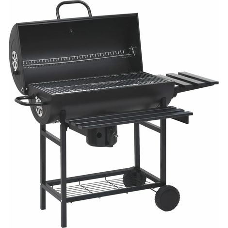 Vidaxl – Gril à baril portable avec roues – Acier noir – Dimensions 115x85x95 cm – Couvercle à charnière – Étagère latérale repliable