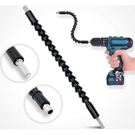 Rallonge Perceuse flexible d'extension embout de 295 mm, arbre articulé, résistant, rotation à 360°, tournevis d'angle adaptateur,Noir (1/5)